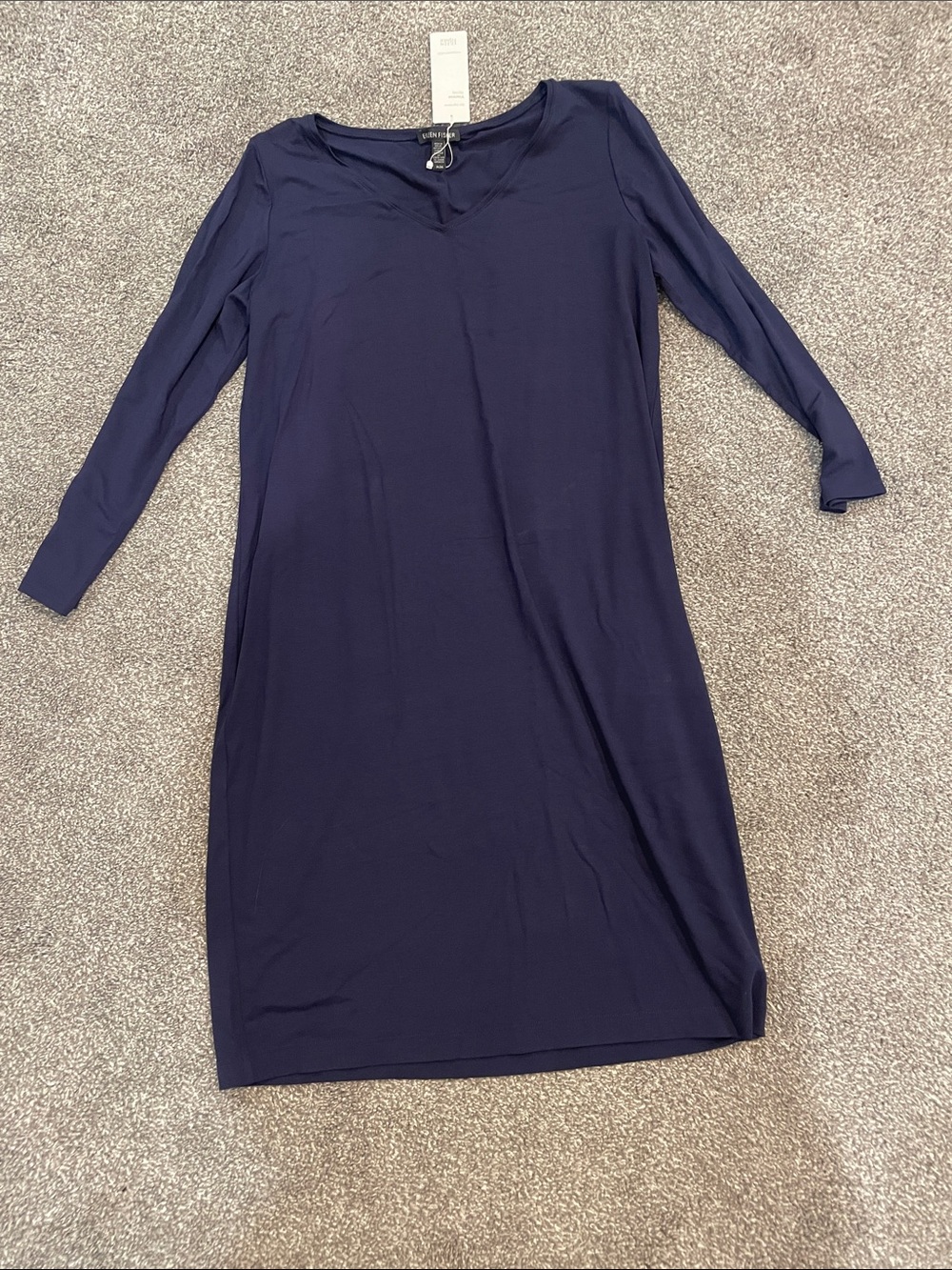 Eileen Fisher Navy V-Neck Long Sleeve Knit Dress